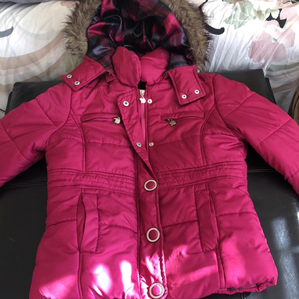 Dollhouse magenta jacket with removable hood. Size medium.